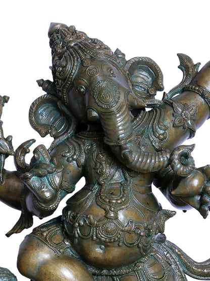 29" Handmade Four Hand Dancing Ganesha Panchaloha Bronze Statue