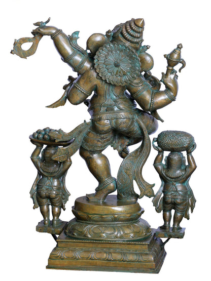 29" Handmade Four Hand Dancing Ganesha Panchaloha Bronze Statue