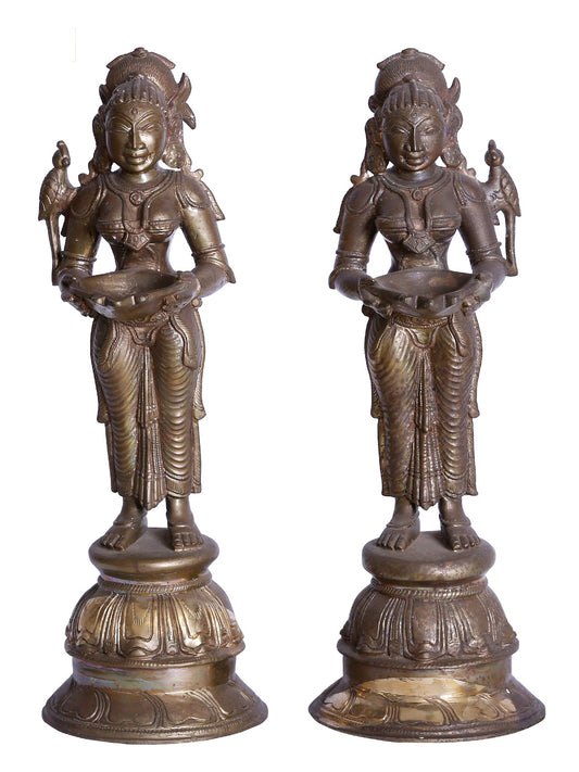 13" Pair of Deep Lakshmi Bronze Statue | Madhuchista Vidhana (Lost-Wax) | Panchaloha Bronze from Swamimalai