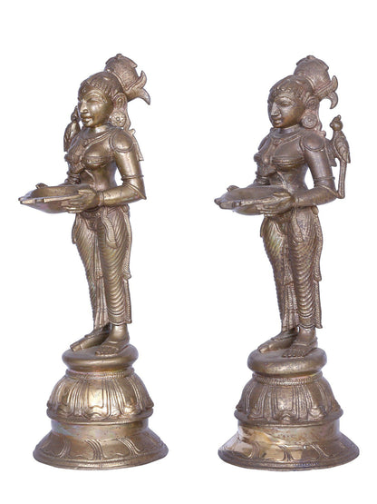 13" Pair of Deep Lakshmi Bronze Statue | Madhuchista Vidhana (Lost-Wax) | Panchaloha Bronze from Swamimalai