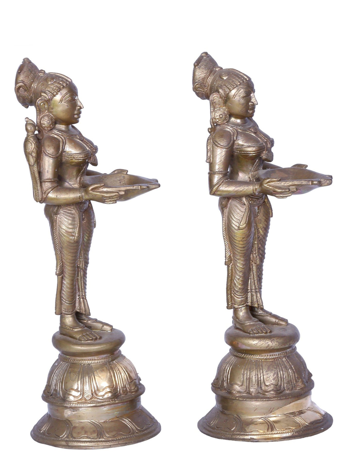 13" Pair of Deep Lakshmi Bronze Statue | Madhuchista Vidhana (Lost-Wax) | Panchaloha Bronze from Swamimalai