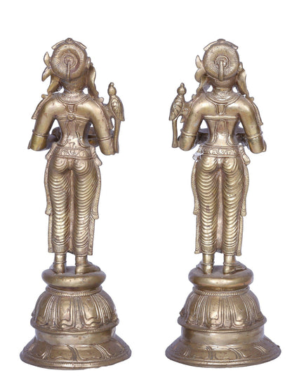 13" Pair of Deep Lakshmi Bronze Statue | Madhuchista Vidhana (Lost-Wax) | Panchaloha Bronze from Swamimalai