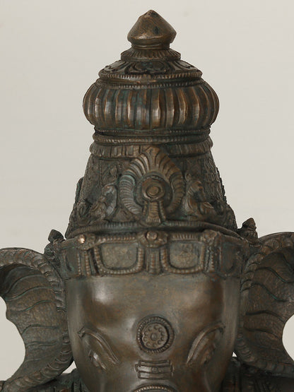 20" Four Armed Lord Ganesha Bronze Idol Seated on Pedestal Podium