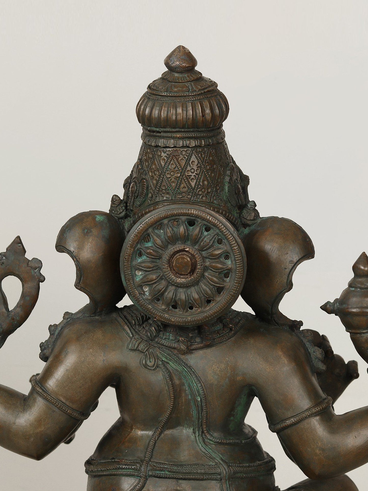 20" Four Armed Lord Ganesha Bronze Idol Seated on Pedestal Podium