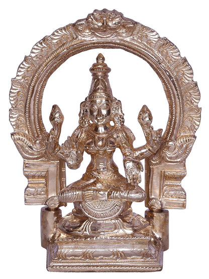 6" Small Goddess Lakshmi With Kirtimukha Throne | Decorative Bronze Idol | Figurine For Gifting | Bronze Statue For Temple