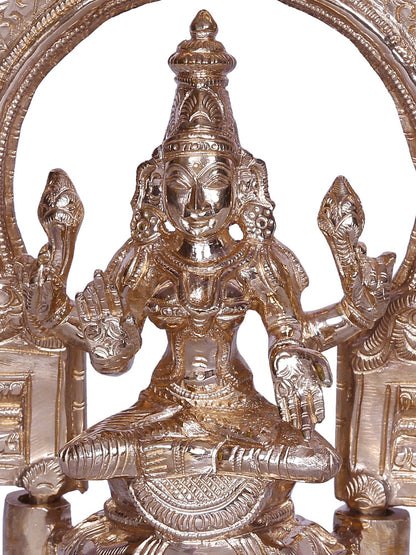 6" Small Goddess Lakshmi With Kirtimukha Throne | Decorative Bronze Idol | Figurine For Gifting | Bronze Statue For Temple