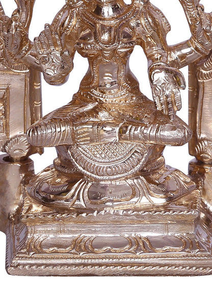 6" Small Goddess Lakshmi With Kirtimukha Throne | Decorative Bronze Idol | Figurine For Gifting | Bronze Statue For Temple