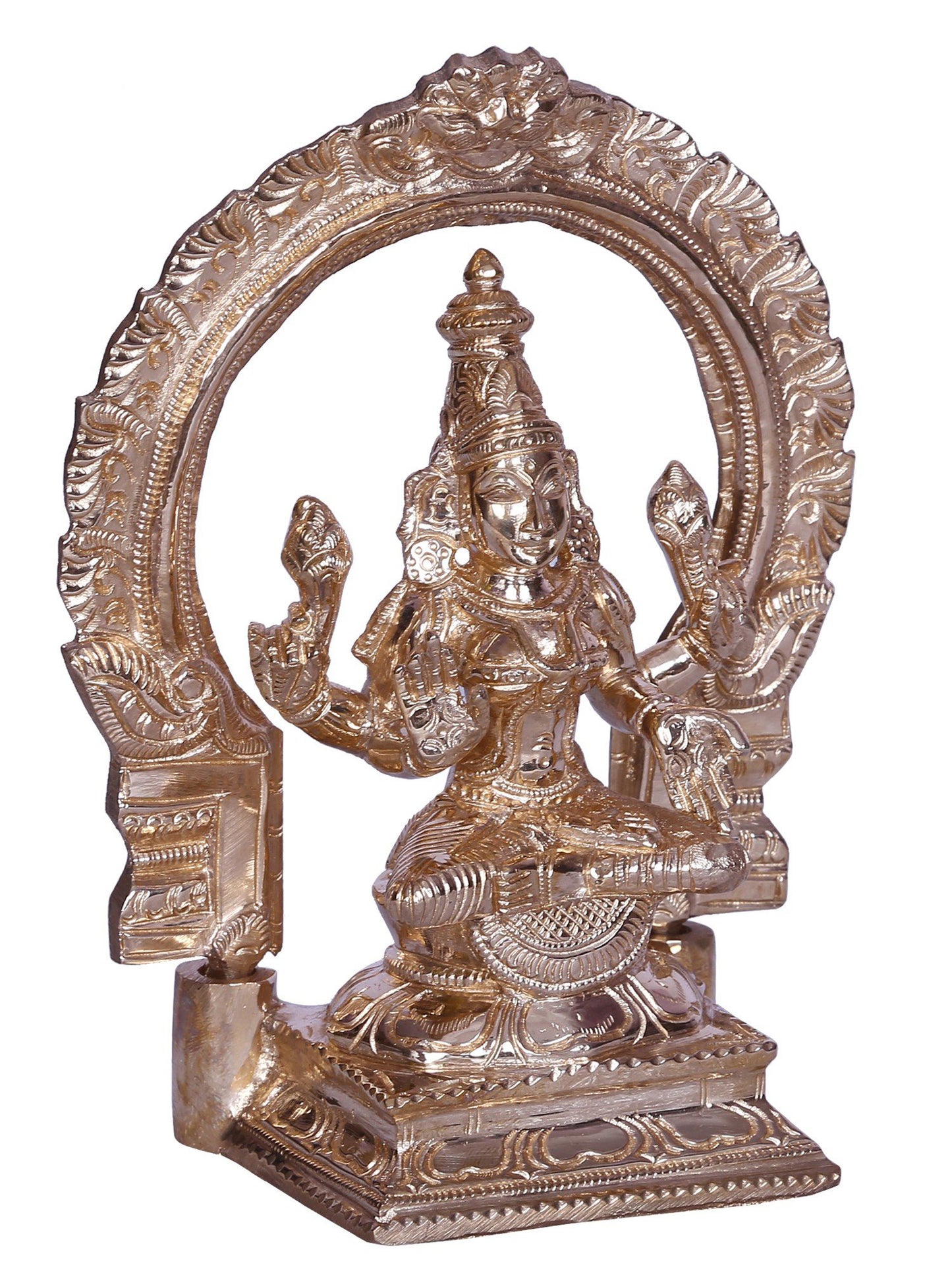 6" Small Goddess Lakshmi With Kirtimukha Throne | Decorative Bronze Idol | Figurine For Gifting | Bronze Statue For Temple