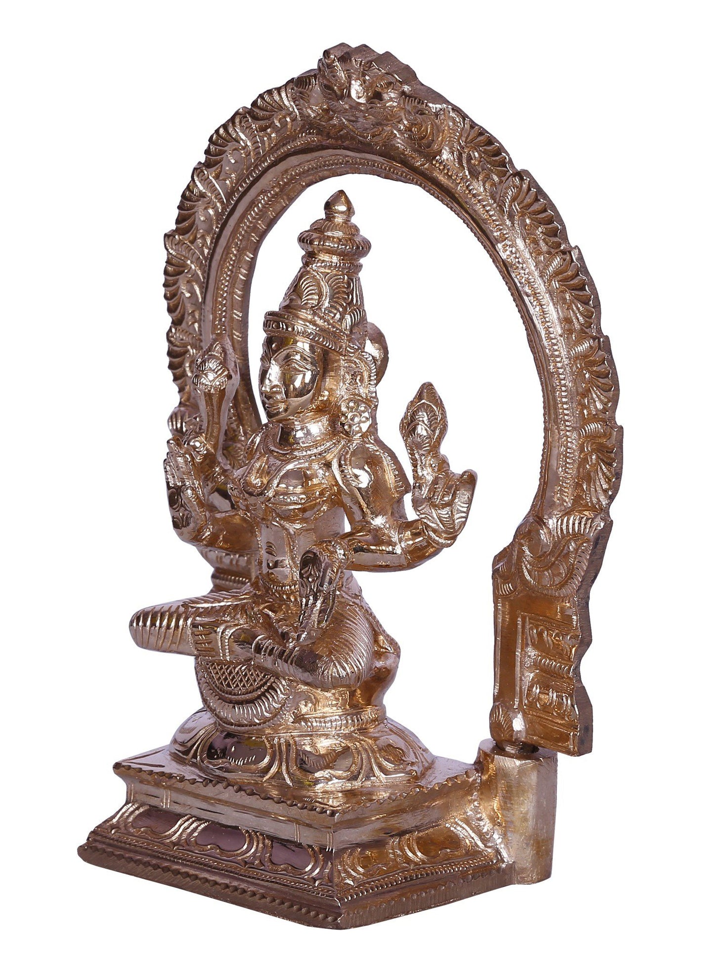 6" Small Goddess Lakshmi With Kirtimukha Throne | Decorative Bronze Idol | Figurine For Gifting | Bronze Statue For Temple