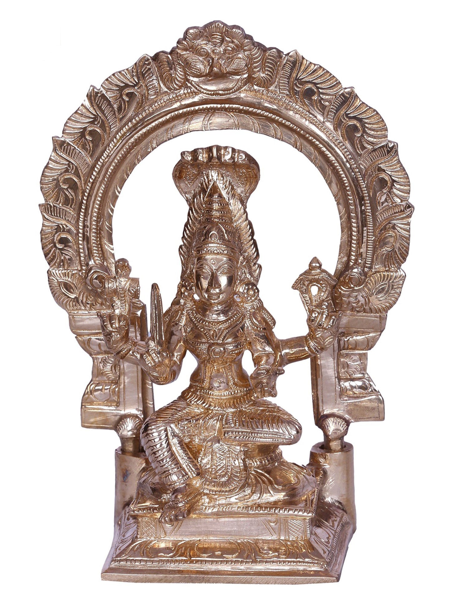 6" Goddess Mariamman Bronze Idol Seated On Throne | Handmade Bronze Statue