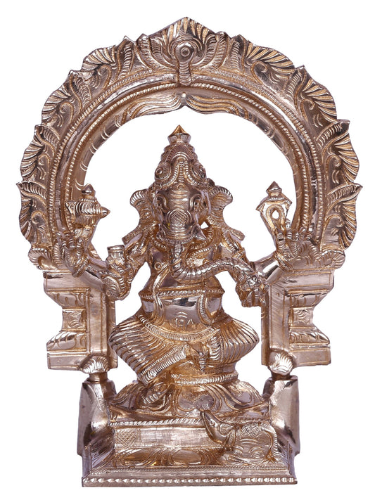 6" Lord Vinayagar Seated on Throne Bronze Idol | Handmade Bronze Statue