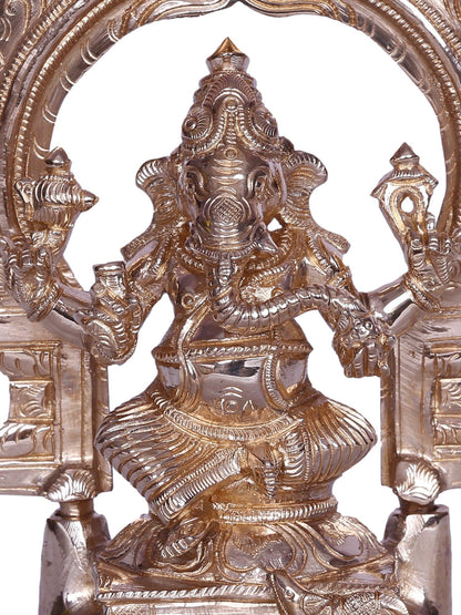 6" Lord Vinayagar Seated on Throne Bronze Idol | Handmade Bronze Statue