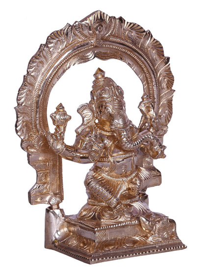 6" Lord Vinayagar Seated on Throne Bronze Idol | Handmade Bronze Statue