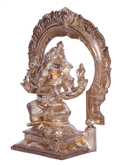 6" Lord Vinayagar Seated on Throne Bronze Idol | Handmade Bronze Statue