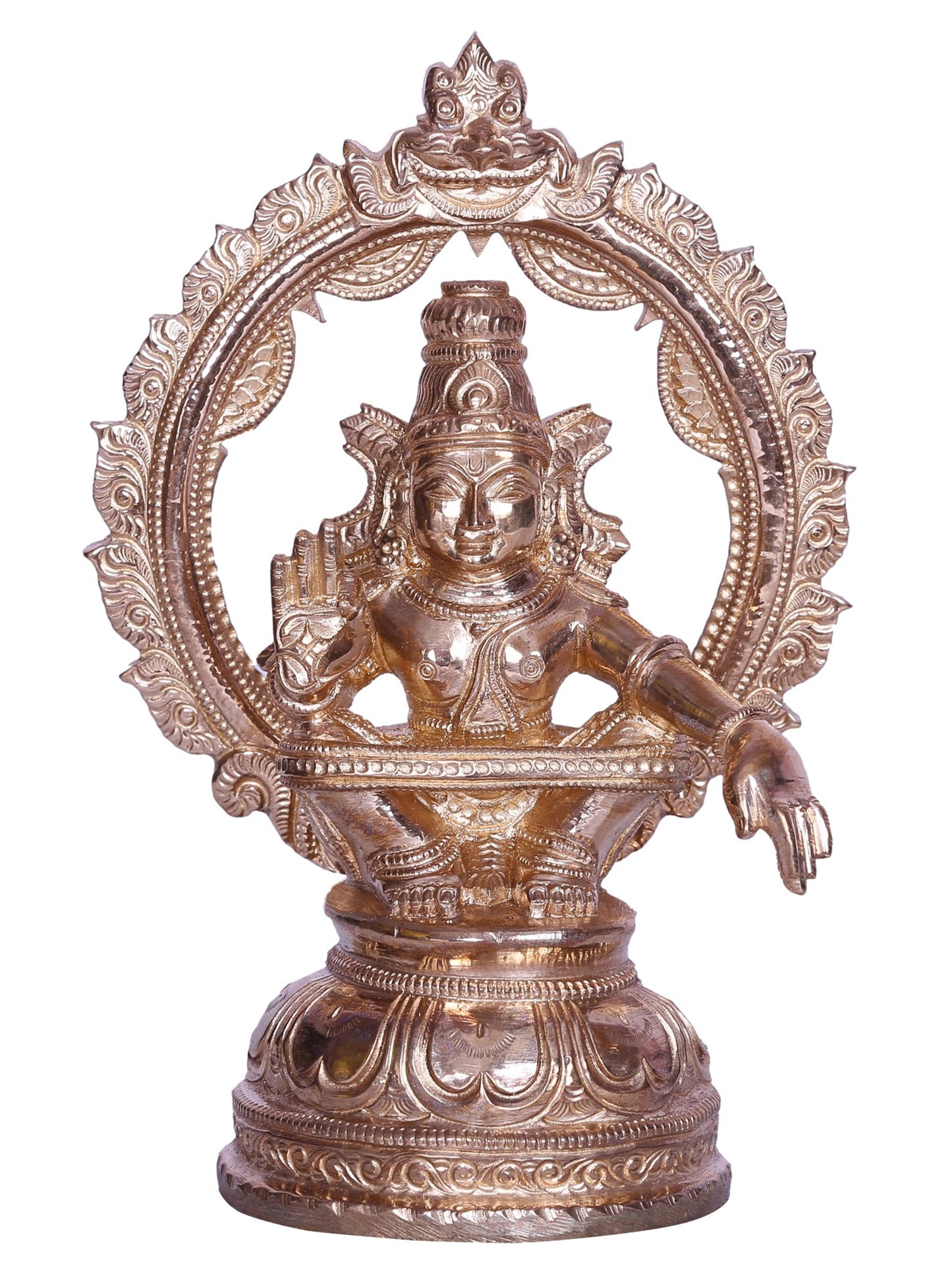 6" Blessing Lord Ayyappan Bronze Statue with Arch | Handmade Bronze Statue