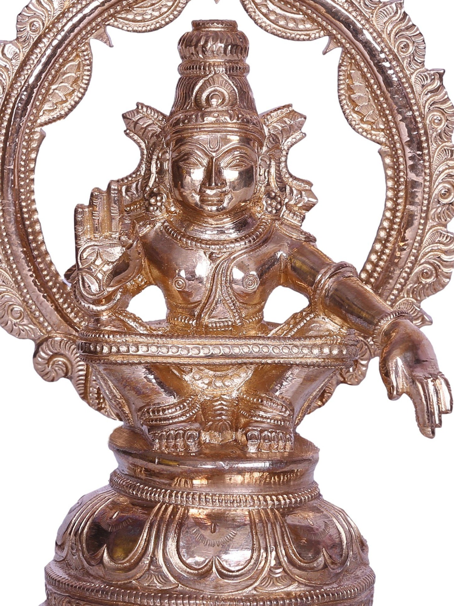 6" Blessing Lord Ayyappan Bronze Statue with Arch | Handmade Bronze Statue