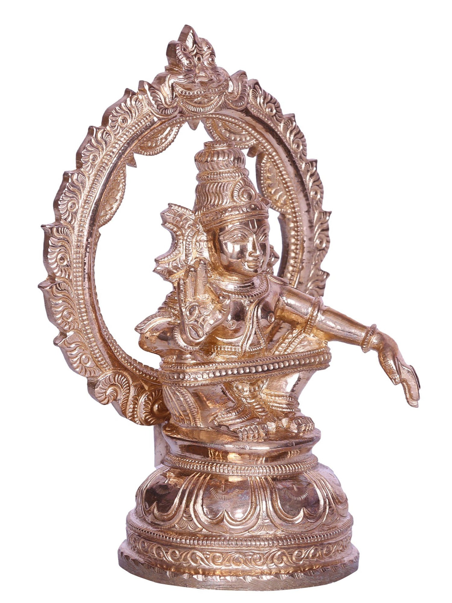 6" Blessing Lord Ayyappan Bronze Statue with Arch | Handmade Bronze Statue