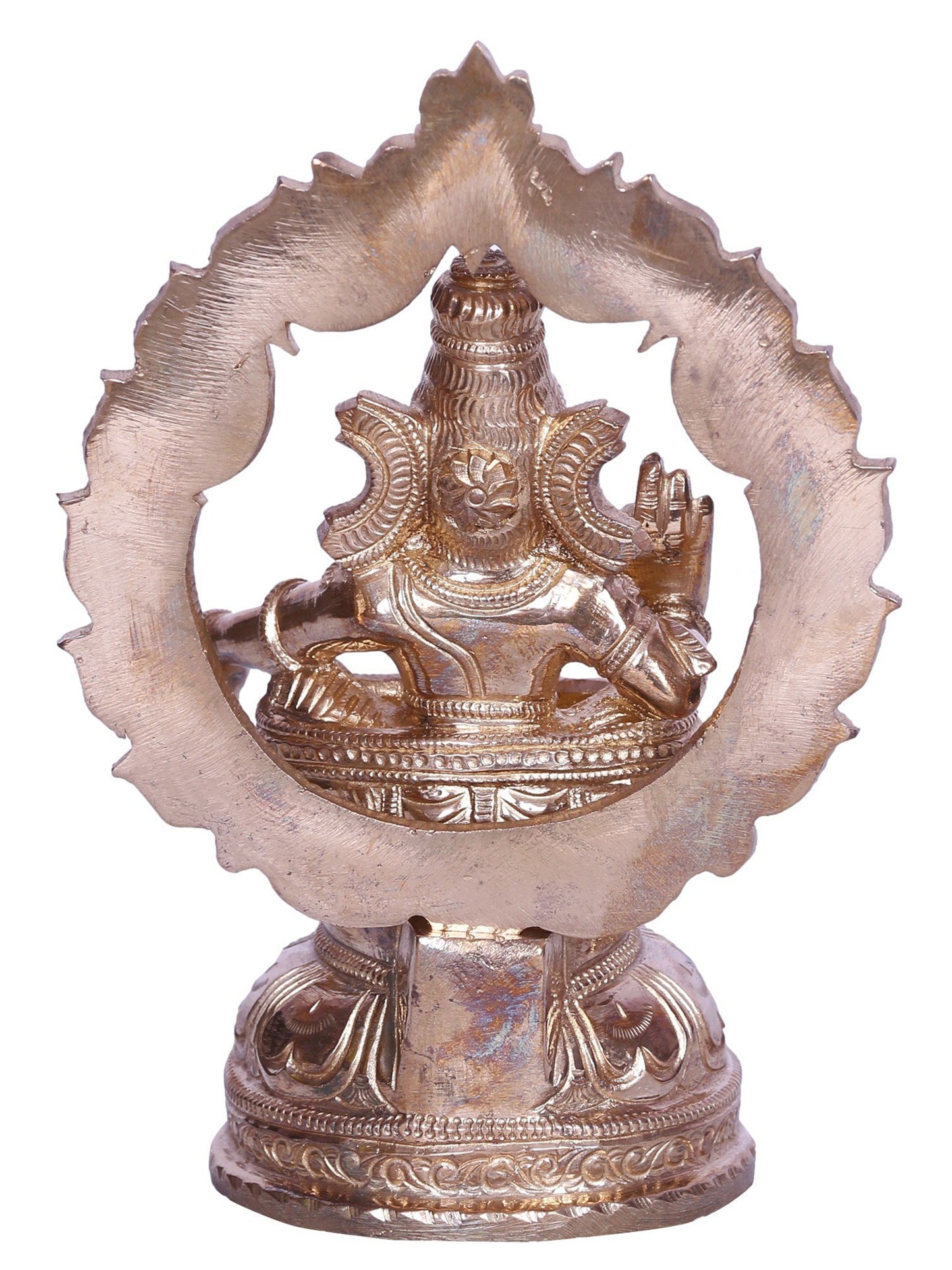 6" Blessing Lord Ayyappan Bronze Statue with Arch | Handmade Bronze Statue