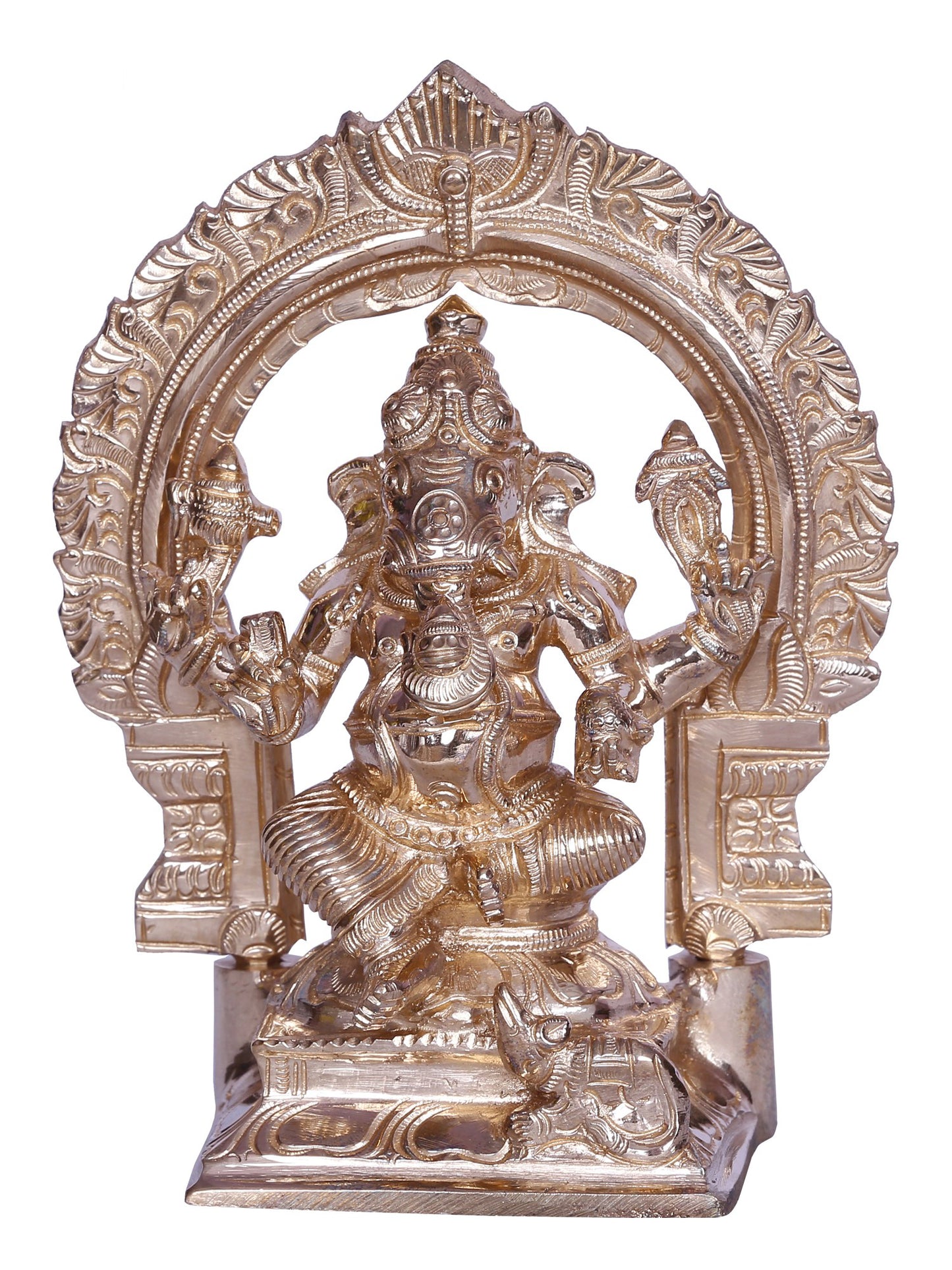 6" Seated Lord Ganpati Bronze Sculpture with Arch | Handmade Bronze Statue