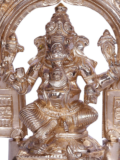 6" Seated Lord Ganpati Bronze Sculpture with Arch | Handmade Bronze Statue