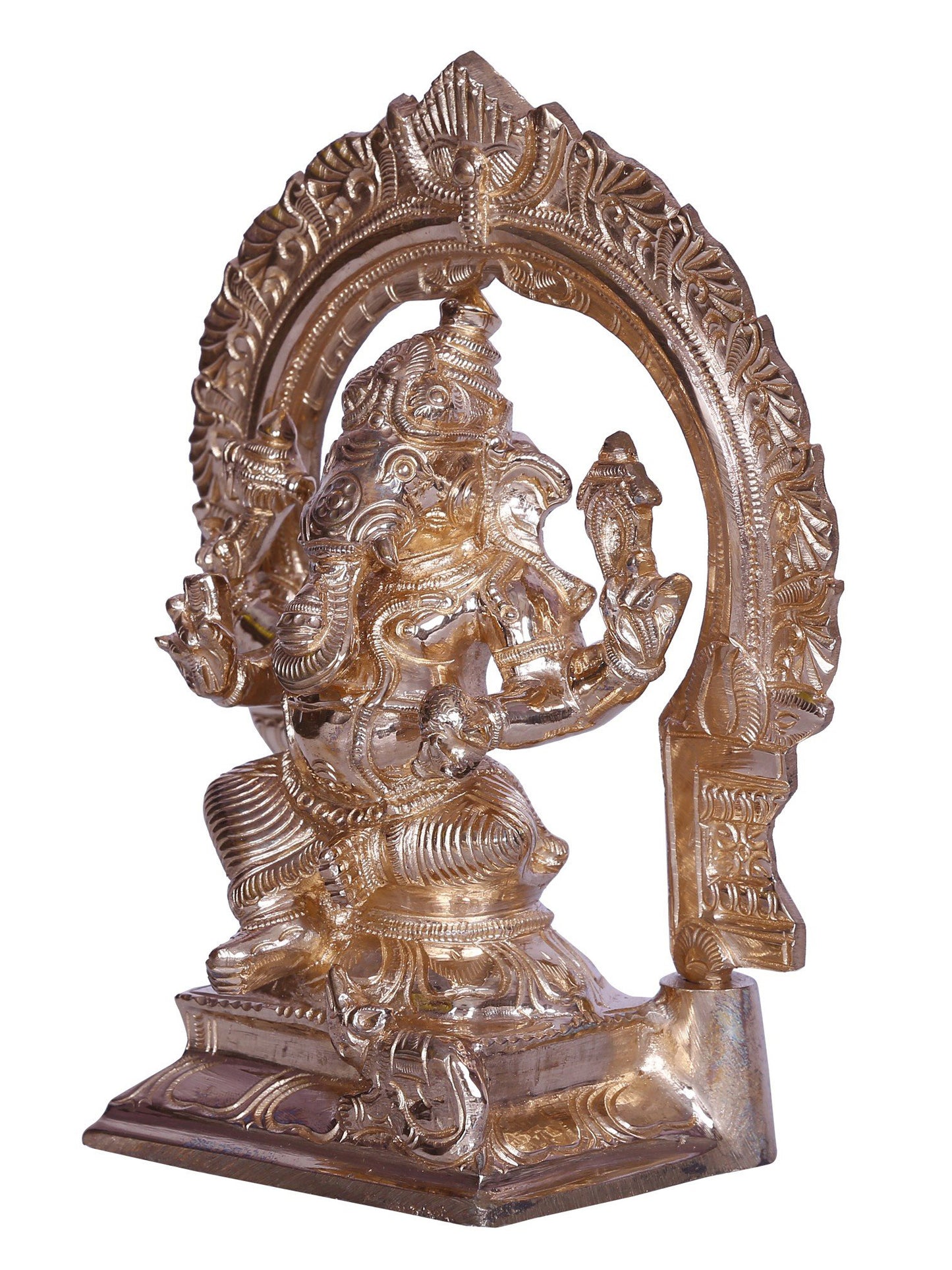 6" Seated Lord Ganpati Bronze Sculpture with Arch | Handmade Bronze Statue