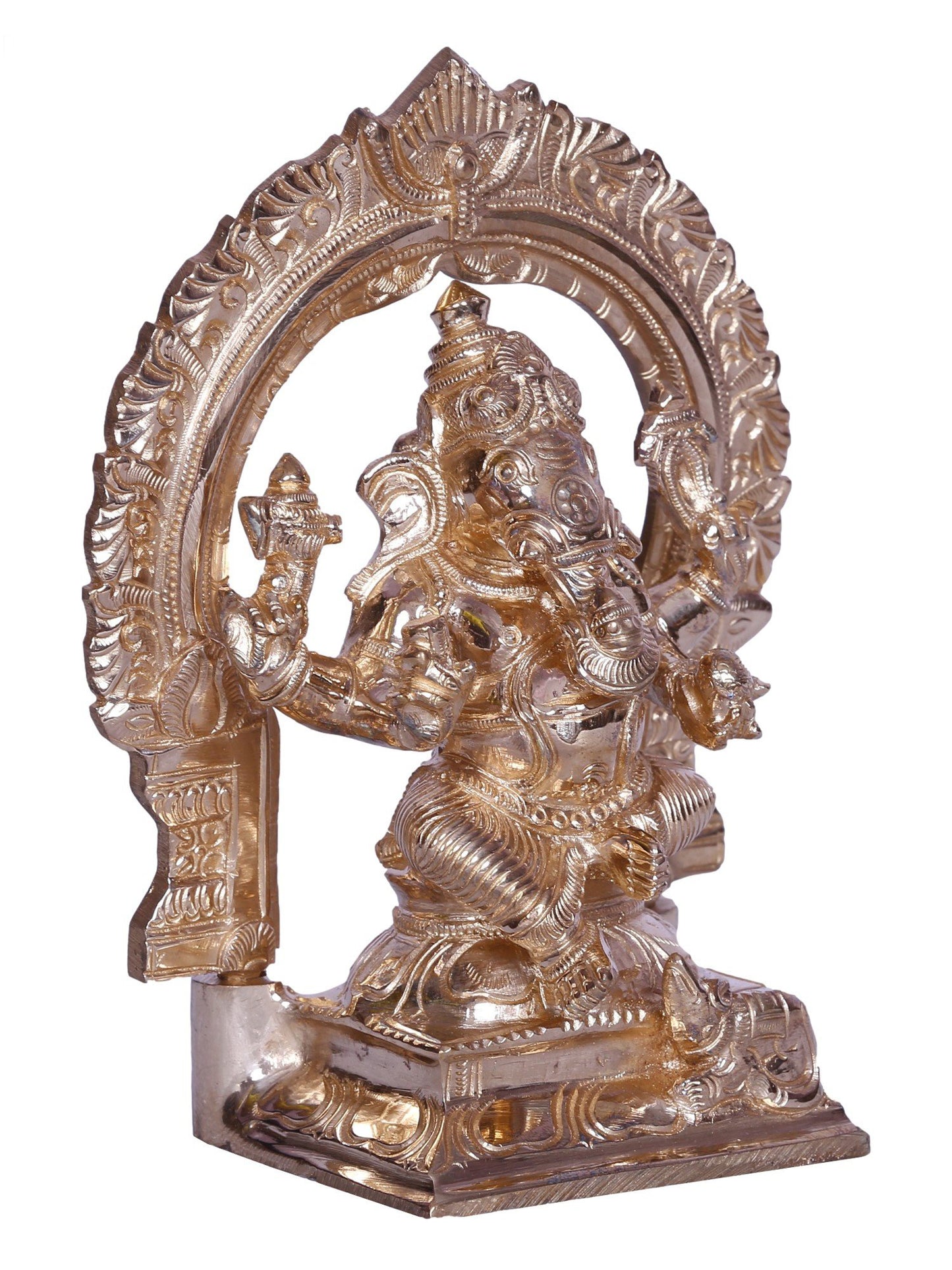 6" Seated Lord Ganpati Bronze Sculpture with Arch | Handmade Bronze Statue