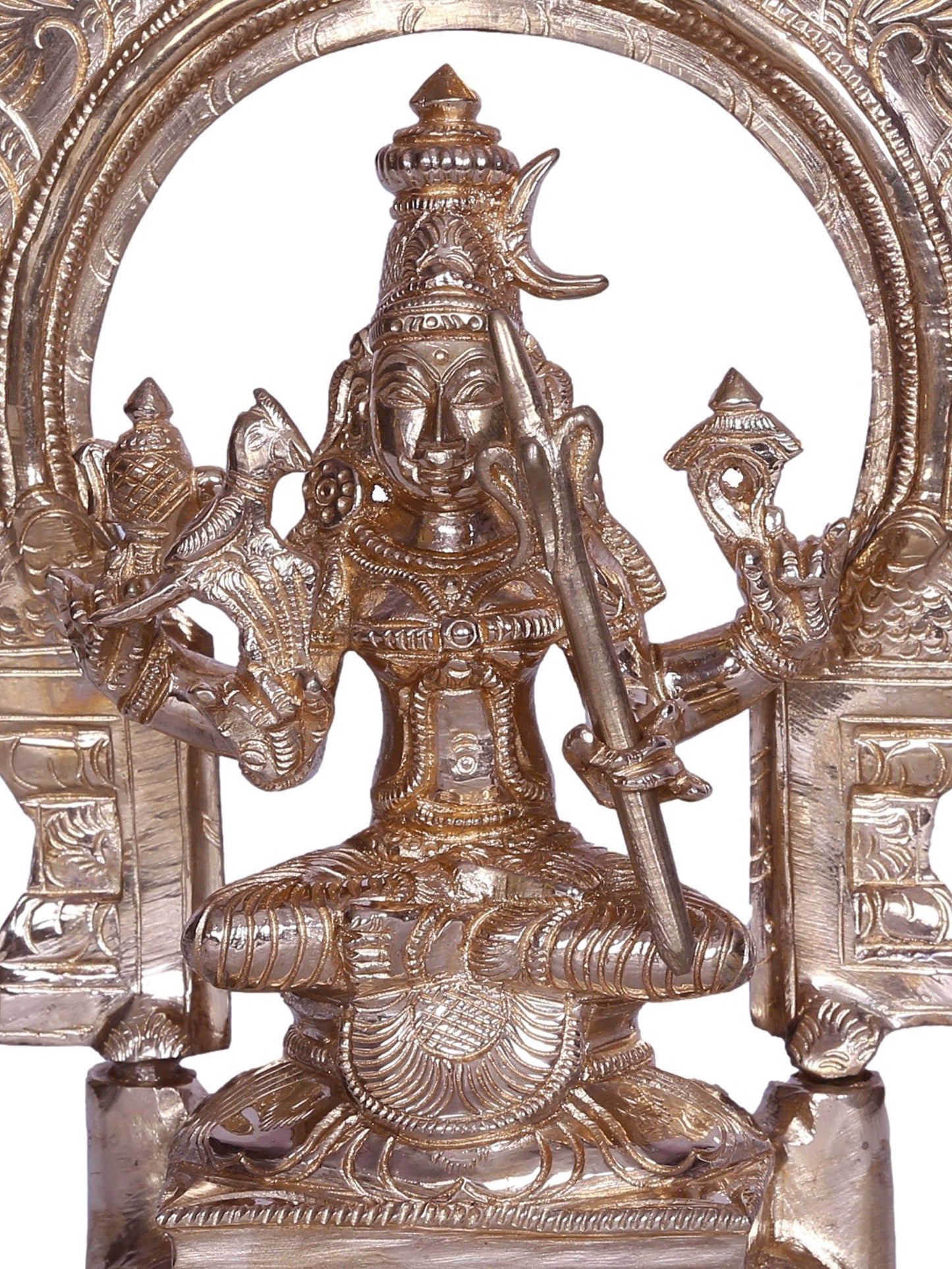 6" Goddess Kamakshi Bronze Statue With Kirtimukha Arch | Handmade Bronze Statue