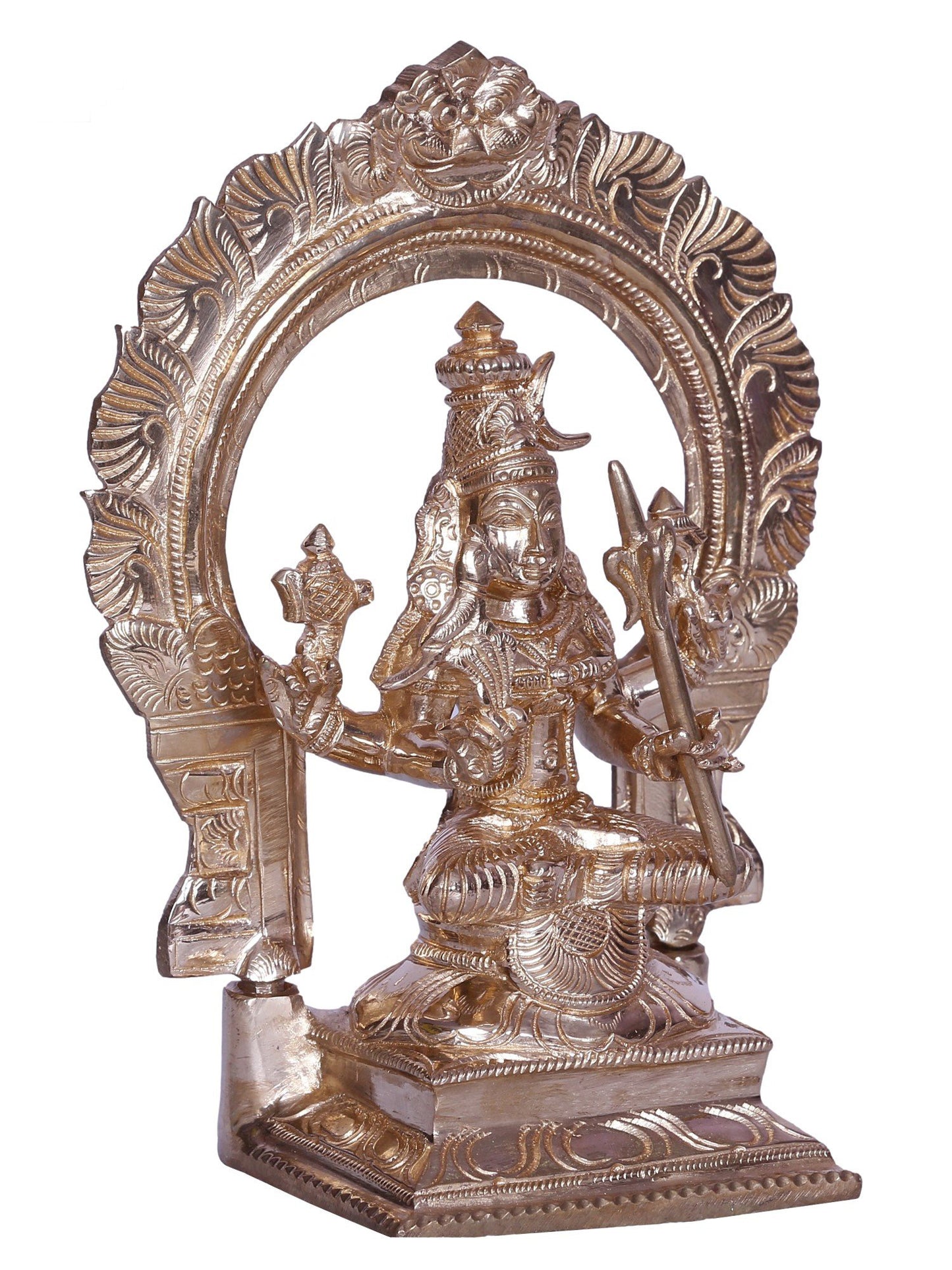 6" Goddess Kamakshi Bronze Statue With Kirtimukha Arch | Handmade Bronze Statue