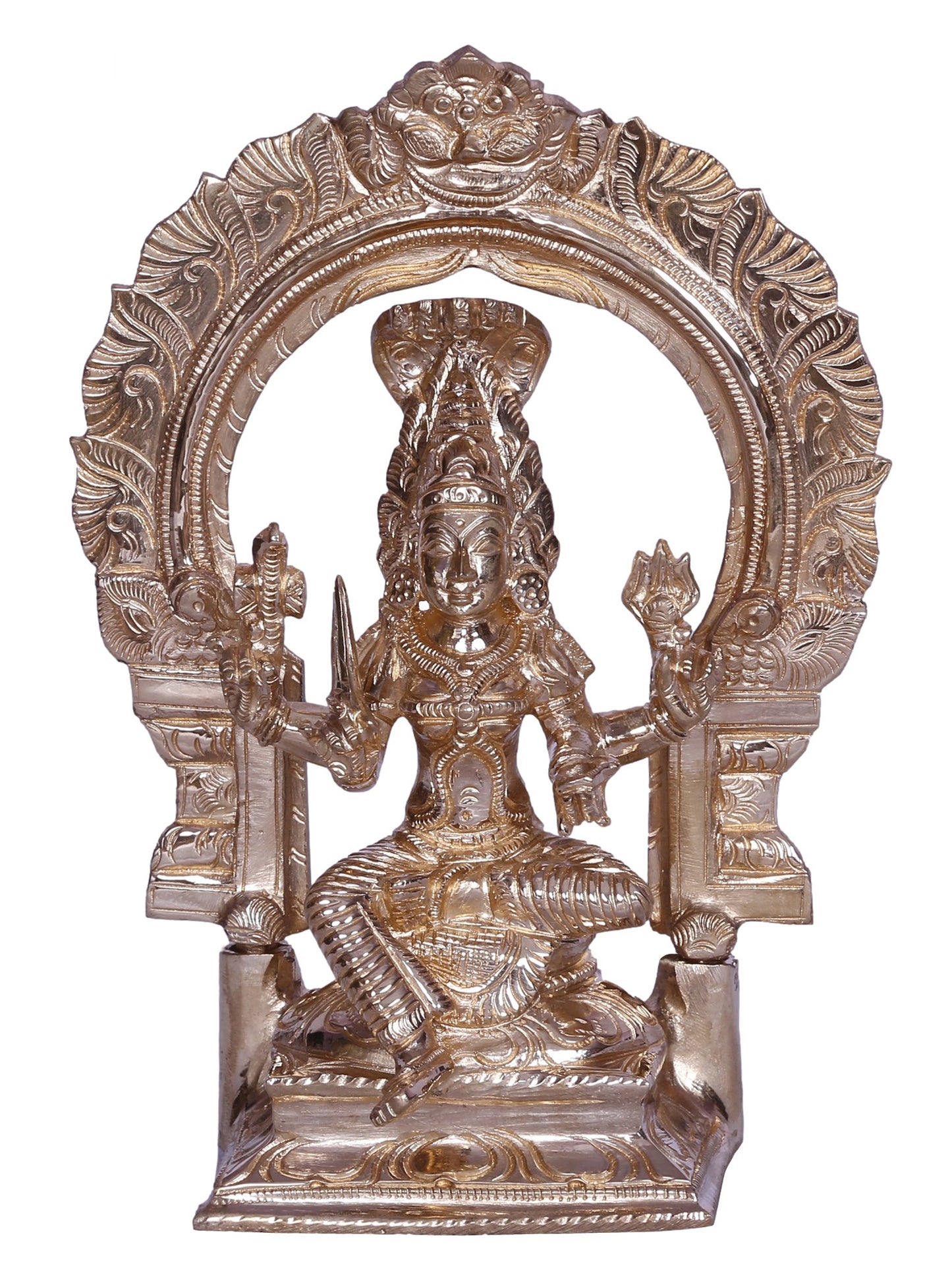 6" Goddess Mariamman Bronze Statue with Trishul seated on Throne | Bronze Statue