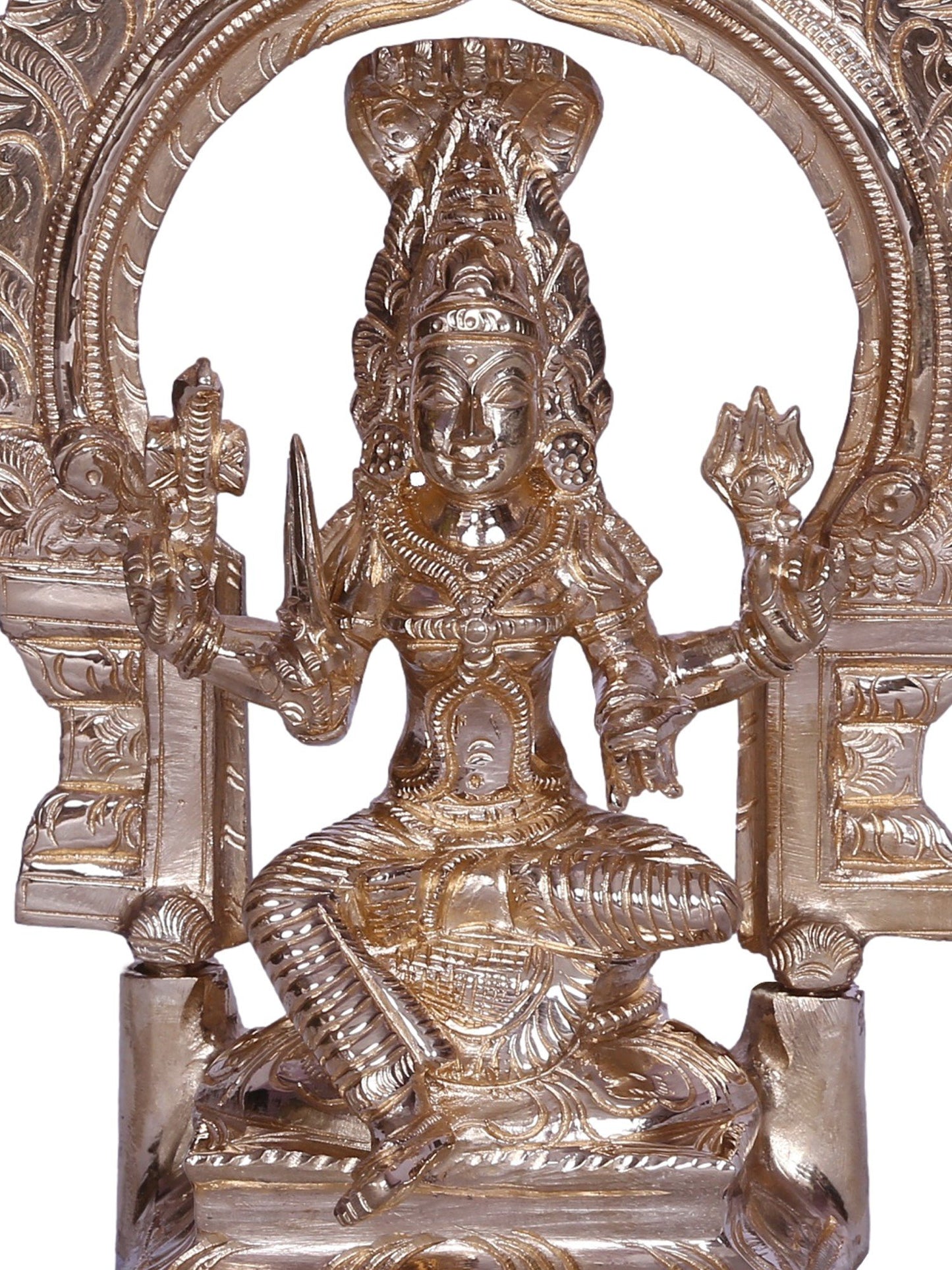 6" Goddess Mariamman Bronze Statue with Trishul seated on Throne | Bronze Statue