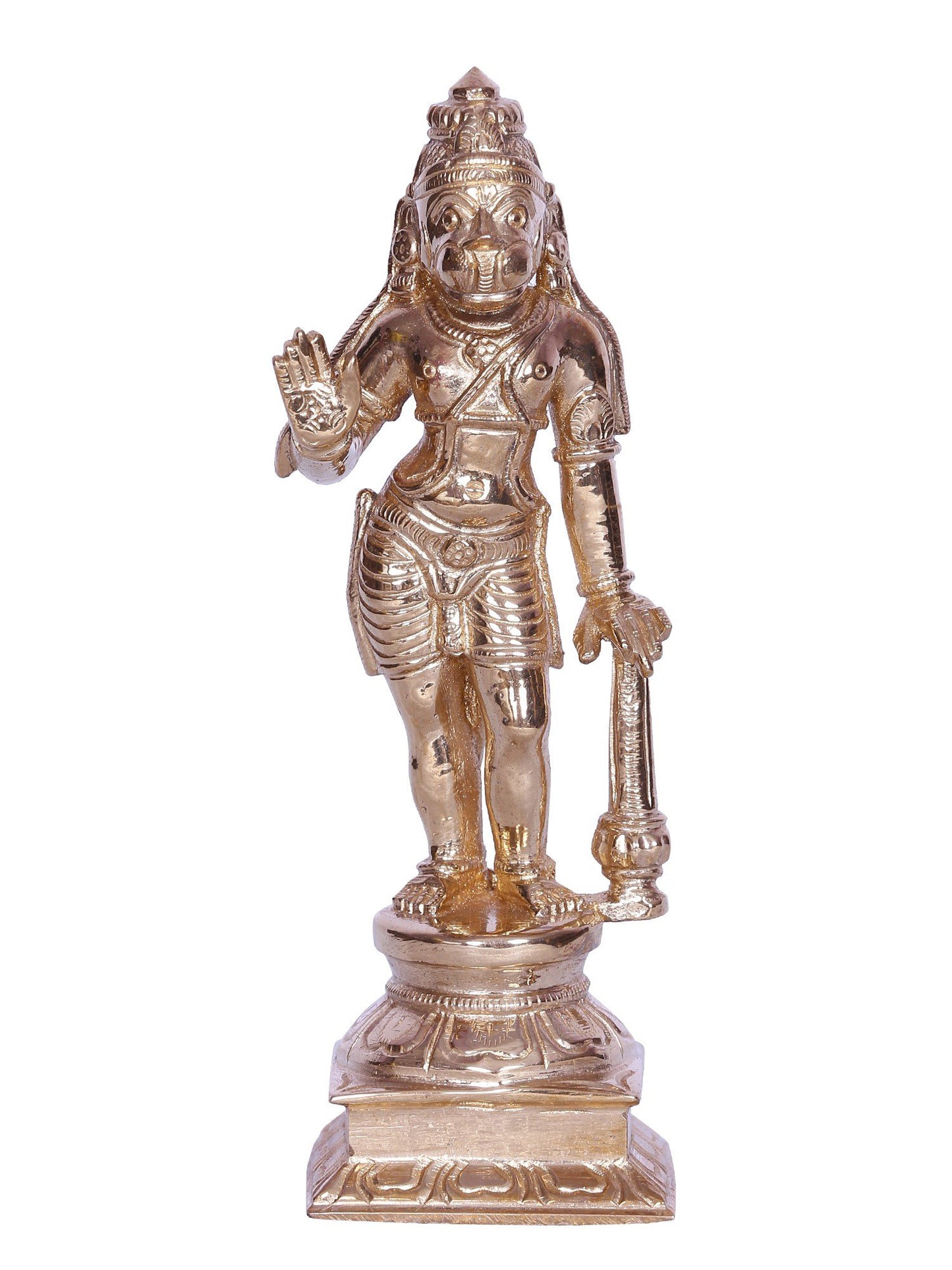 6" Blessing Anjaneya (Lord Hanuman) Bronze Sculpture | Handmade Bronze Statue For Temple