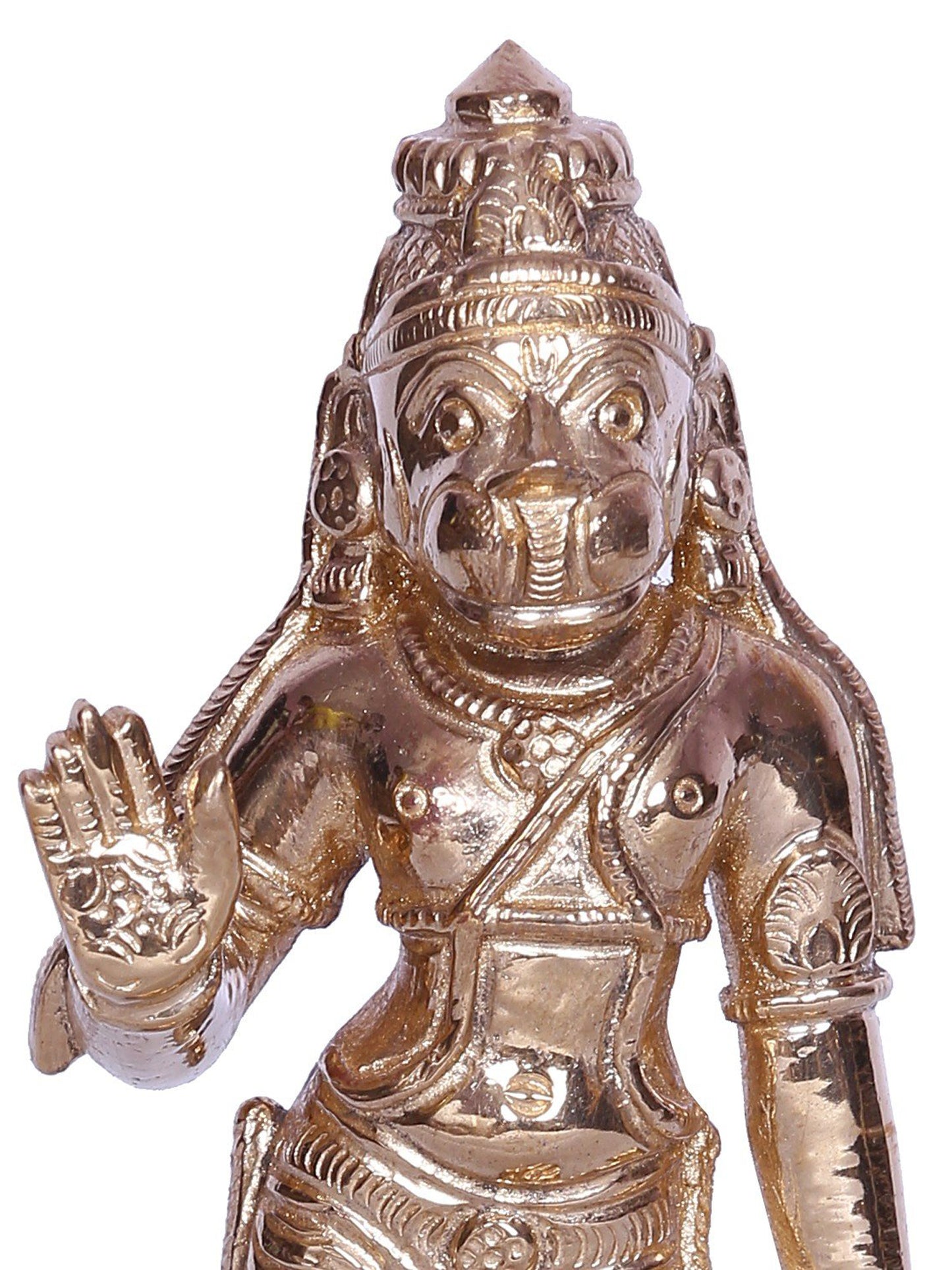 6" Blessing Anjaneya (Lord Hanuman) Bronze Sculpture | Handmade Bronze Statue For Temple