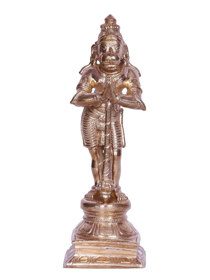 6" Standing Lord Hanuman On Loutse Base with Mace Bronze Statue | Handmade Sculpture