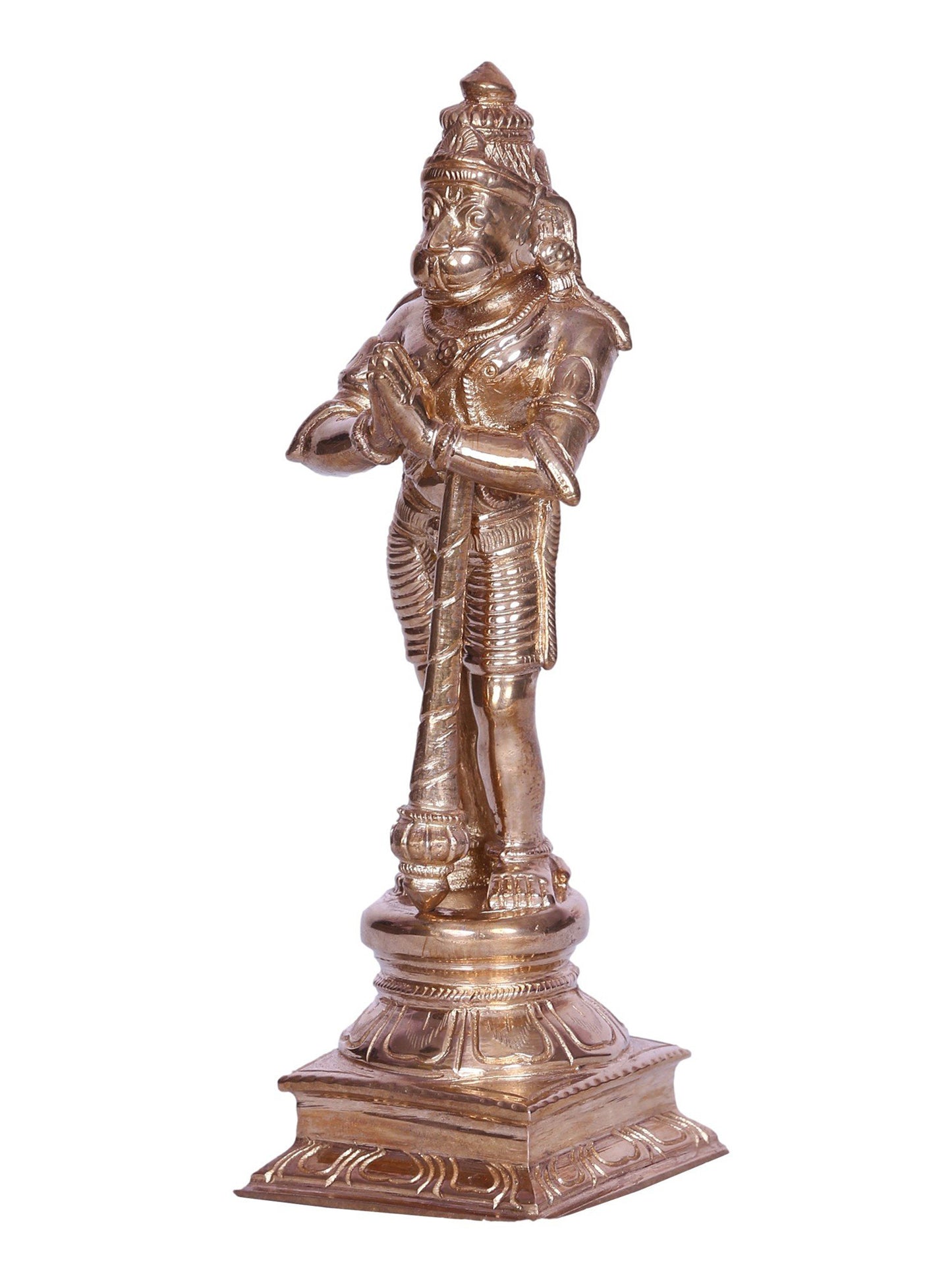 6" Standing Lord Hanuman On Loutse Base with Mace Bronze Statue | Handmade Sculpture