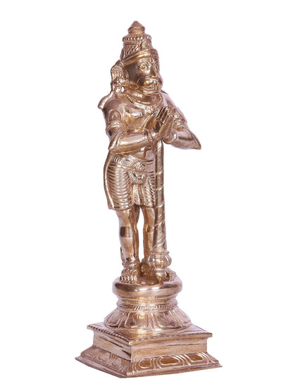 6" Standing Lord Hanuman On Loutse Base with Mace Bronze Statue | Handmade Sculpture