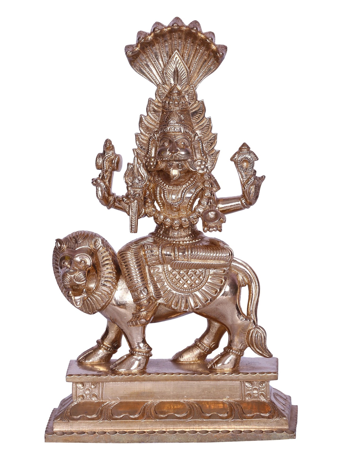 7" Goddess Pratyangira (Atharvana Bhadrakali) Bronze Statue Seated on Lion | Handmade Bronze Statue