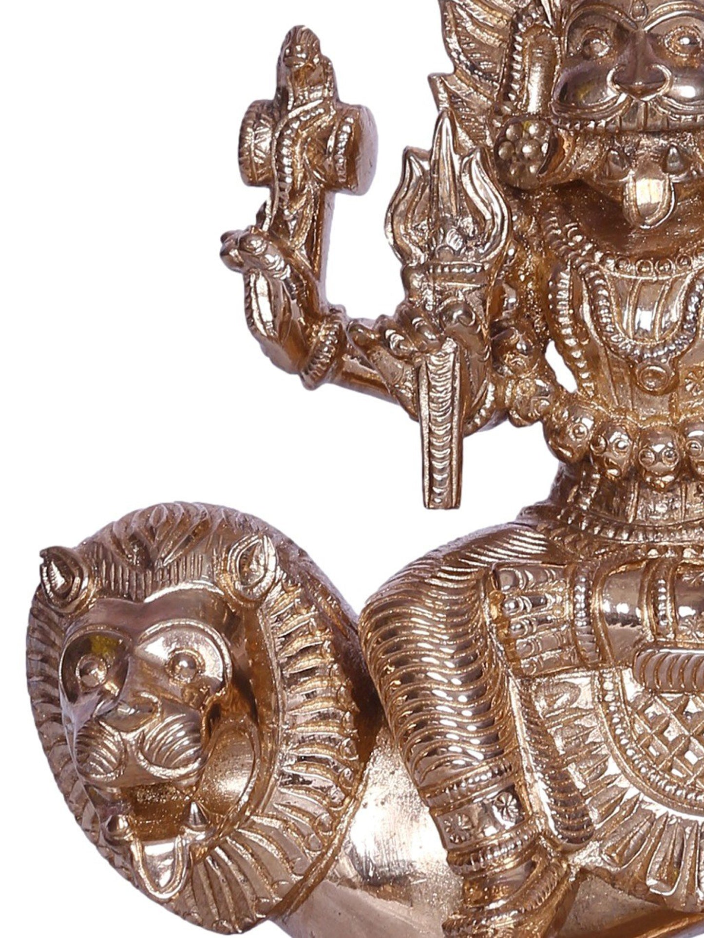 7" Goddess Pratyangira (Atharvana Bhadrakali) Bronze Statue Seated on Lion | Handmade Bronze Statue