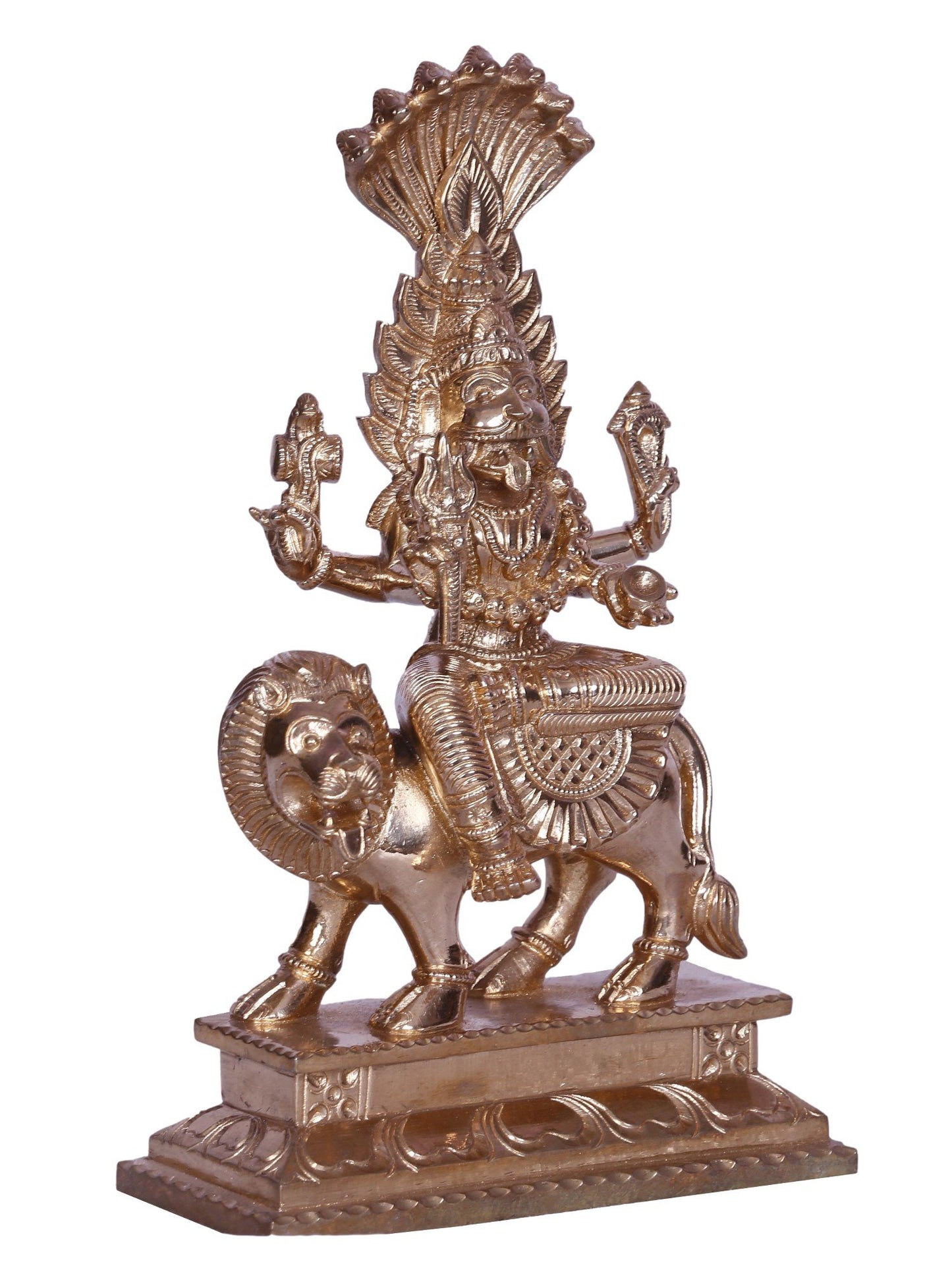 7" Goddess Pratyangira (Atharvana Bhadrakali) Bronze Statue Seated on Lion | Handmade Bronze Statue