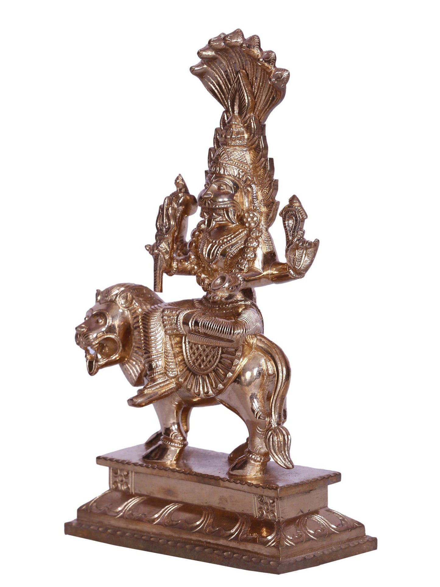 7" Goddess Pratyangira (Atharvana Bhadrakali) Bronze Statue Seated on Lion | Handmade Bronze Statue