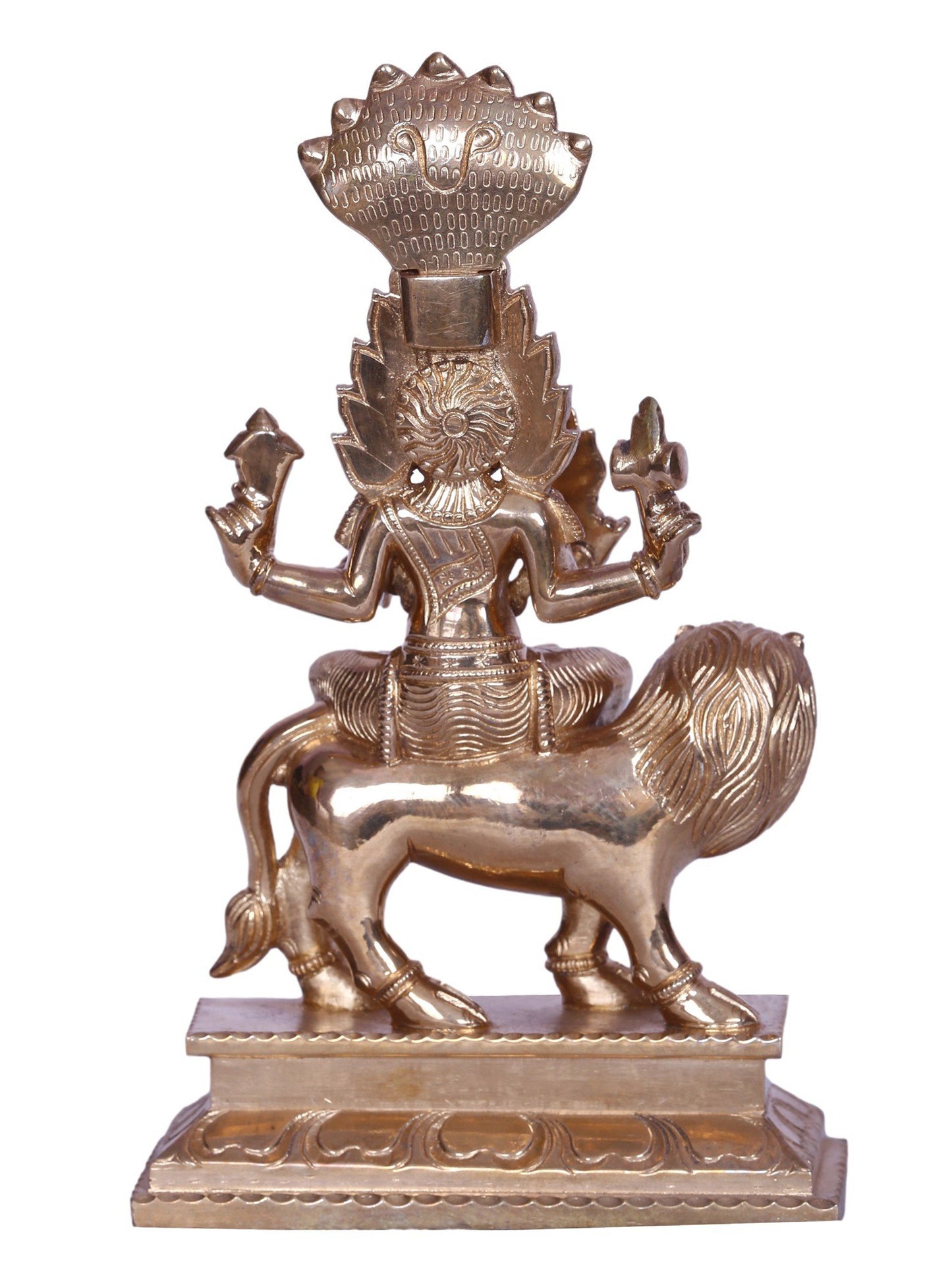 7" Goddess Pratyangira (Atharvana Bhadrakali) Bronze Statue Seated on Lion | Handmade Bronze Statue