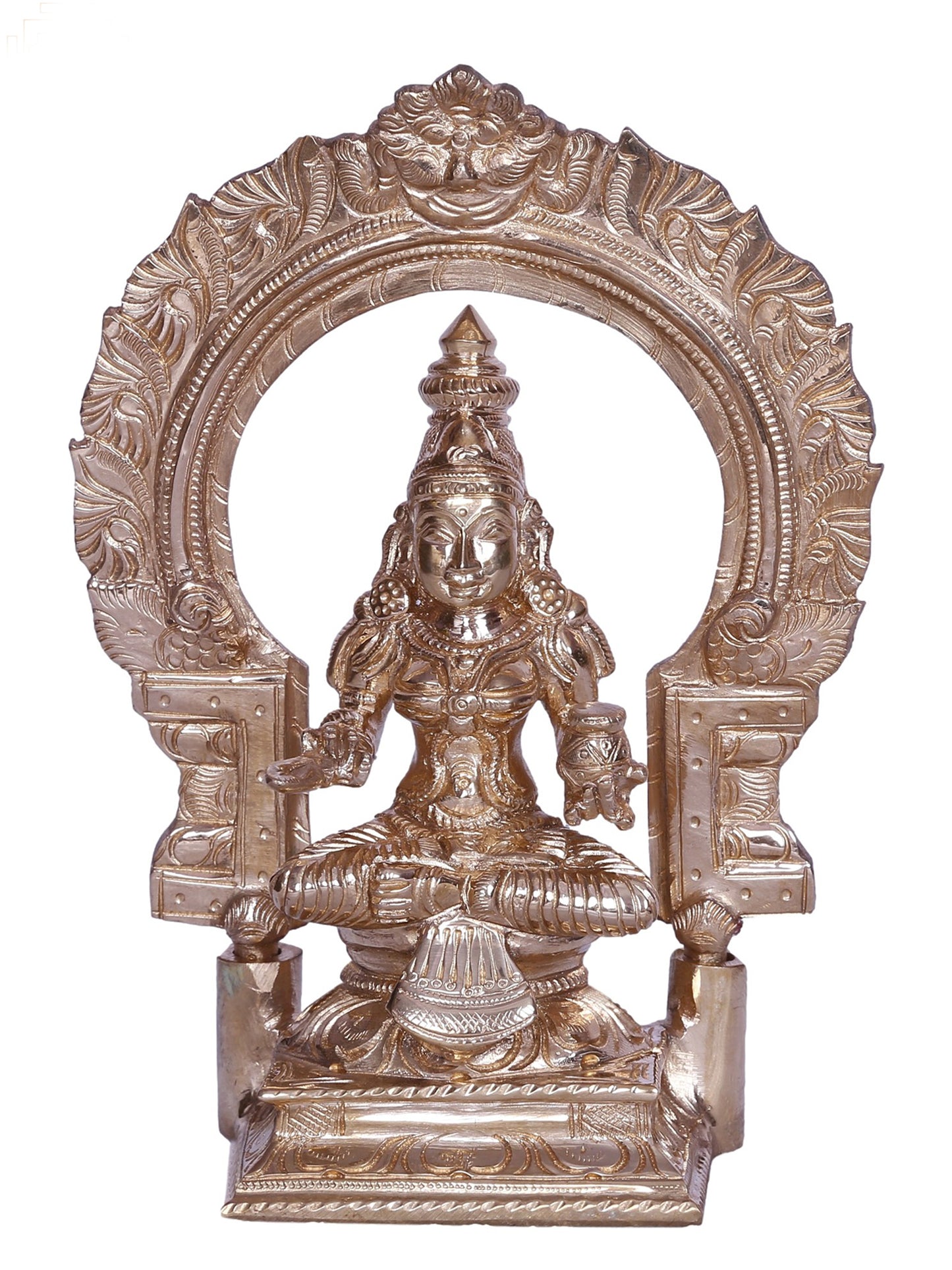 6" Hindu Goddess Annapurna Seated On Kirtimukha Throne | Decorative Bronze Idol | Figurine For Gifting | Bronze Statue For Temple