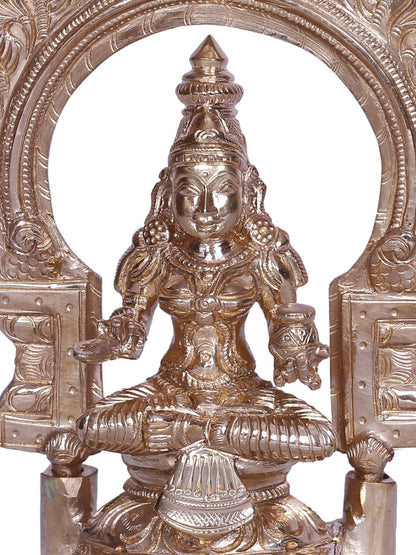 6" Hindu Goddess Annapurna Seated On Kirtimukha Throne | Decorative Bronze Idol | Figurine For Gifting | Bronze Statue For Temple