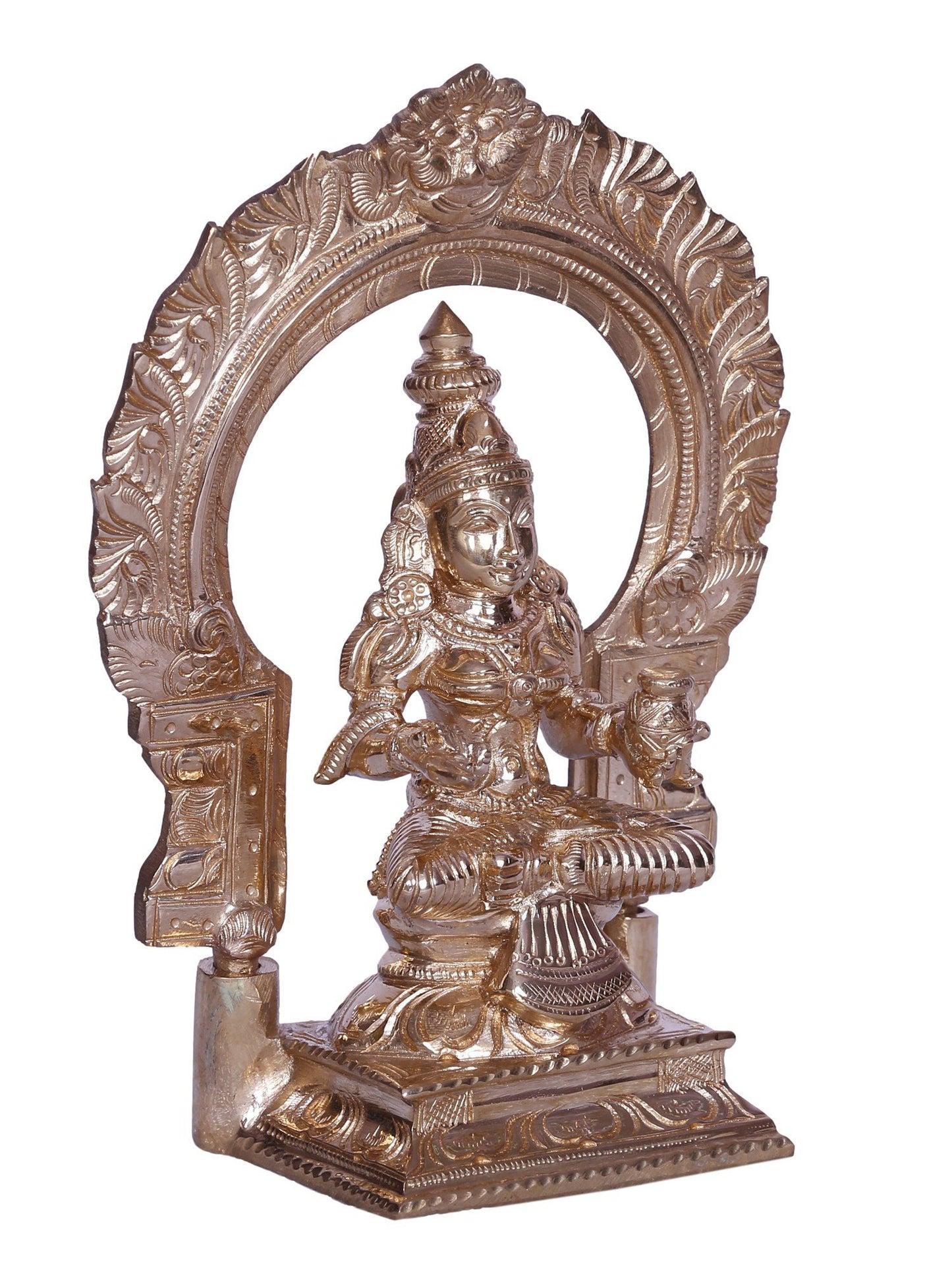 6" Hindu Goddess Annapurna Seated On Kirtimukha Throne | Decorative Bronze Idol | Figurine For Gifting | Bronze Statue For Temple