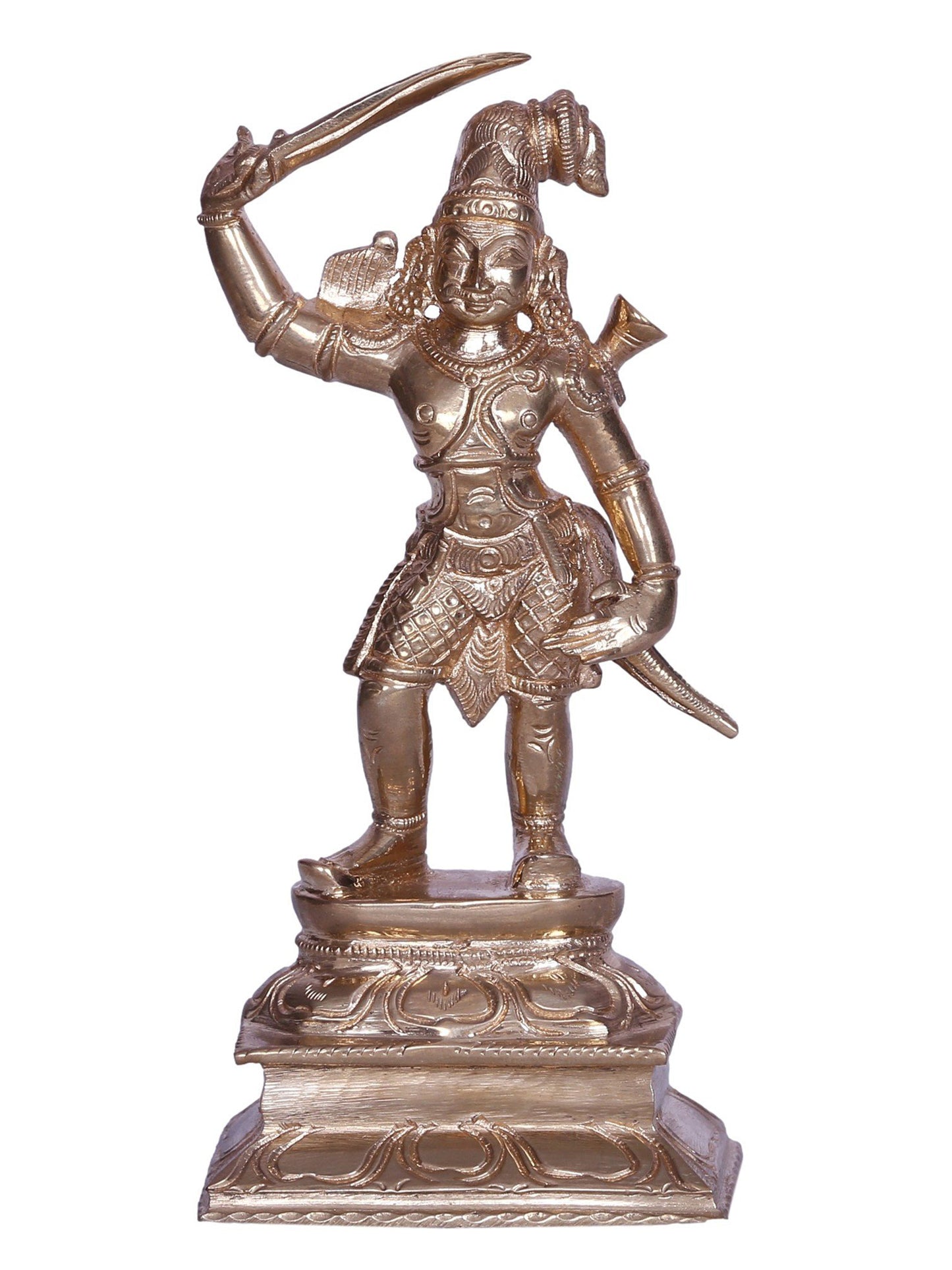 6" Tamil Folk Deity Standing Madurai Veeran Bronze Figurine | Handmade Bronze Statue