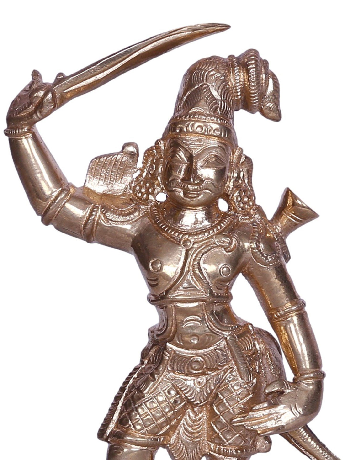 6" Tamil Folk Deity Standing Madurai Veeran Bronze Figurine | Handmade Bronze Statue