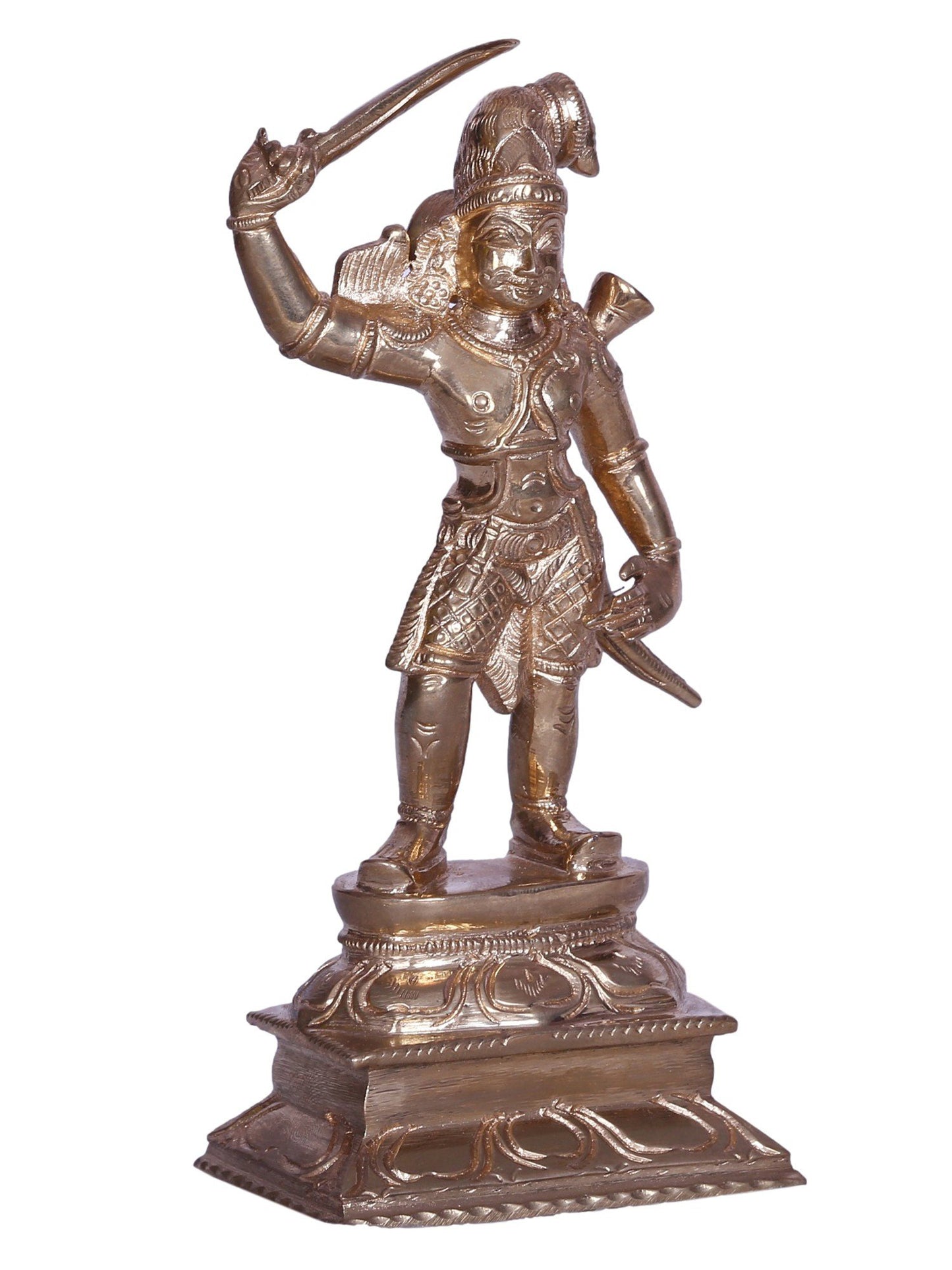 6" Tamil Folk Deity Standing Madurai Veeran Bronze Figurine | Handmade Bronze Statue