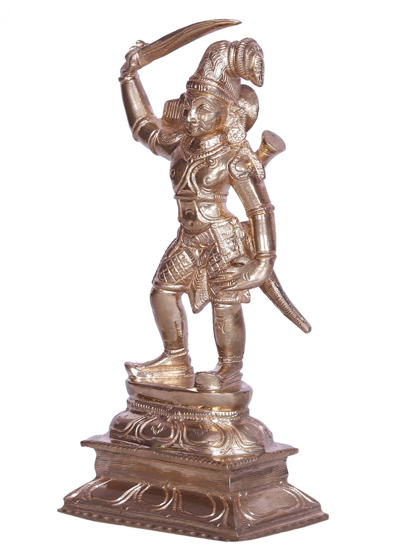 6" Tamil Folk Deity Standing Madurai Veeran Bronze Figurine | Handmade Bronze Statue