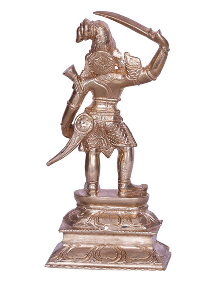 6" Tamil Folk Deity Standing Madurai Veeran Bronze Figurine | Handmade Bronze Statue