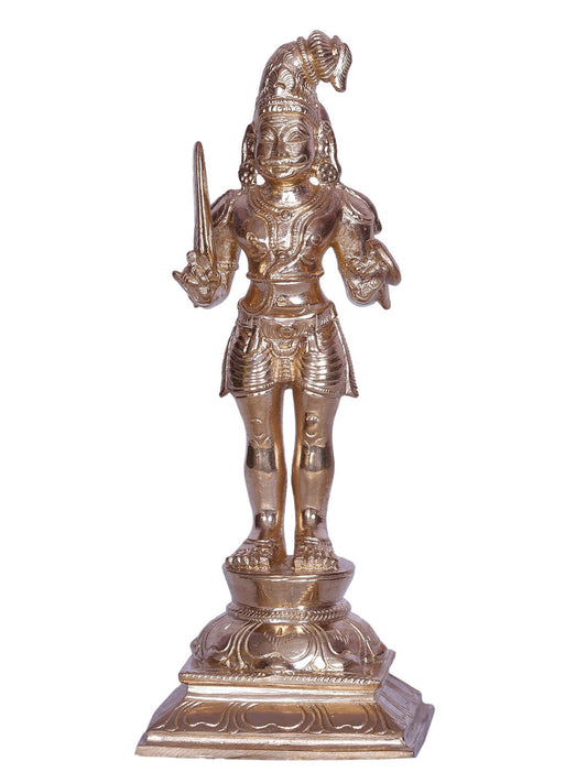 6" Tamil Folk Deity Madurai Veeran Bronze Statue in Samapada-Sthanaka Posture | Bronze Statue