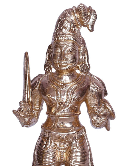 6" Tamil Folk Deity Madurai Veeran Bronze Statue in Samapada-Sthanaka Posture | Bronze Statue